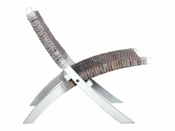 Clicnbuy Silla de ratán kubu natural y madera maciza de caoba Blanco