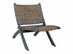 Discount vidaxl Silla de ratán kubu natural y madera maciza de caoba Gris