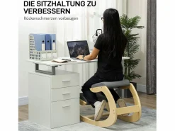Silla ergonómica de rodillas con función de inclinación, madera, (54,5x85x54 cm)