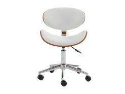 Vente-unique Silla escritorio MONTENEGRO Piel sintética Blanco y nogal