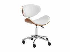 Vente-unique Silla escritorio MONTENEGRO Piel sintética Blanco y nogal