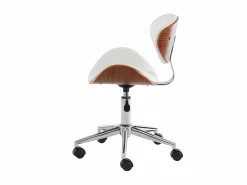 Vente-unique Silla escritorio MONTENEGRO Piel sintética Blanco y nogal
