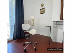 Vente-unique Silla escritorio MONTENEGRO Piel sintética Blanco y nogal