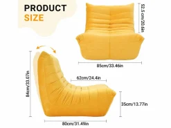 DripeX Silla extraze en tela de oruga amarilla - asiento profundo de 62 cm - 80x85x84cm