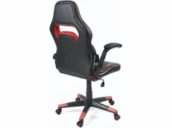 Discount Silla gamer de cuero sintético, asiento reclinable y giratorio, reposabrazos acolchados abatibles, ruedas suaves BAJA (negro-rojo) Silla Gaming
