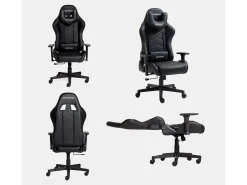 Clearance MAXPODIUM Silla gamer ergonómica, ajustable en altura, soporta 150 kg – Tactical, Negra Negro