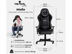 Clearance MAXPODIUM Silla gamer ergonómica, ajustable en altura, soporta 150 kg – Tactical, Negra Negro