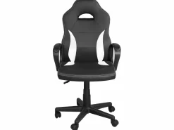 Kayelles Silla gamer junior, altura ajustable, asiento de cuero sintético bicolor, giratoria 360°, reposabrazos acolchados, ruedas WAN (negro blanco)