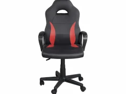 Online Kayelles Silla gamer junior, altura ajustable, asiento de cuero sintético bicolor, giratoria 360°, reposabrazos acolchados, ruedas WAN (negro rojo) Negro / Rojo