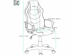 Sale Silla gamer junior, asiento de cuero sintético reclinable, doble acolchado, reposacabezas, altura ajustable, giratorio, ruedas suaves SENA (negro azul) Silla Gaming