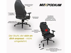 New MAXPODIUM Silla gamer premium con función de masaje, soporta 170 kg – Heavy SMI, Negra Negro