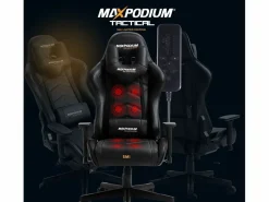 MAXPODIUM Silla gamer premium con sistema de masaje, soporta 150 kg – Tactical SMI, Negra