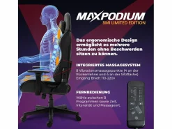 MAXPODIUM Silla gamer premium con sistema de masaje, soporta 150 kg – Tactical SMI, Negra