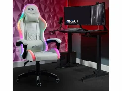 Silla gaming blanca ergonómica reclinable LED sillón con cojín Pixy Multicolor