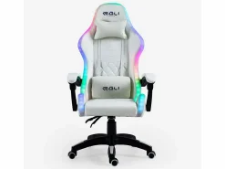 Silla gaming blanca ergonómica reclinable LED sillón con cojín Pixy Multicolor