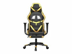 Clicnbuy Silla gaming con reposapiés cuero sintético dorado