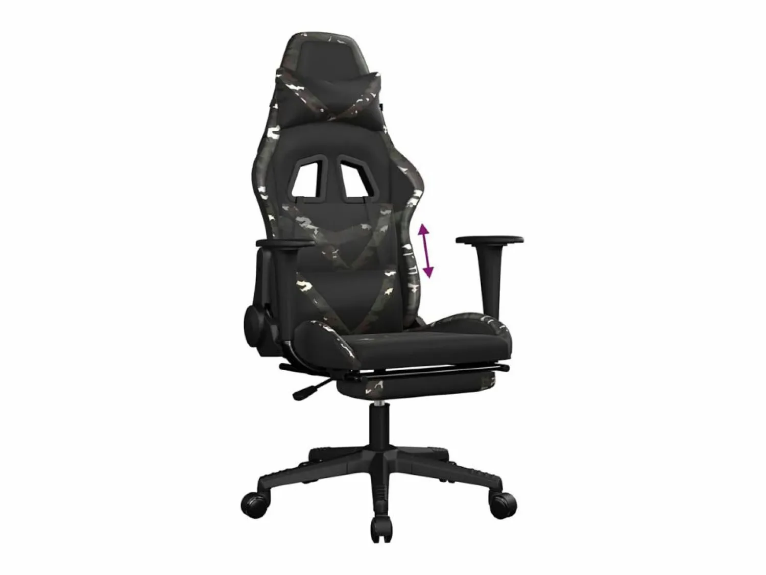 New Clicnbuy Silla gaming con reposapiés cuero sintético camuflaje Negro