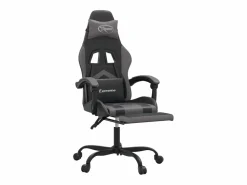 Clearance Silla gaming con reposapiés cuero sintético gris Silla Gaming