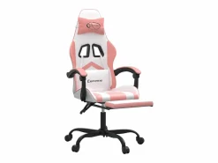 New vidaxl Silla gaming con reposapiés cuero sintético blanco y Rosa