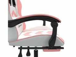 New vidaxl Silla gaming con reposapiés cuero sintético blanco y Rosa