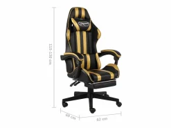 Clearance Silla gaming con reposapiés cuero sintético negro y Silla Gaming