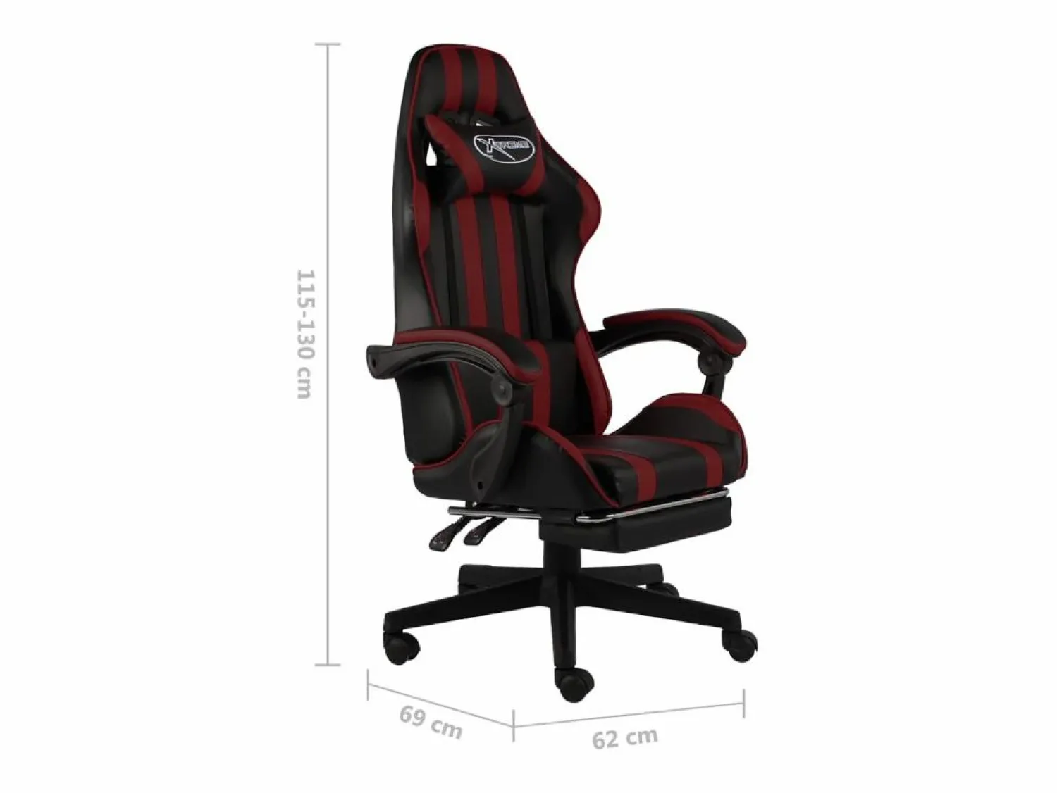 Clicnbuy Silla gaming con reposapiés cuero sintético negro y tinto