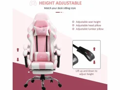 Clearance DripeX Silla Gaming de Cuero, con Reposapiés reposacabezas cojín lumbar, altura ajustable, ergonómica, 64x67x119/127cm Rosa