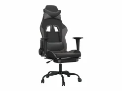 vidaxl Silla gaming de masaje y reposapiés cuero sintético negro