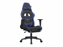 New Clicnbuy Silla gaming de masaje y reposapiés cuero sintético negro Azul