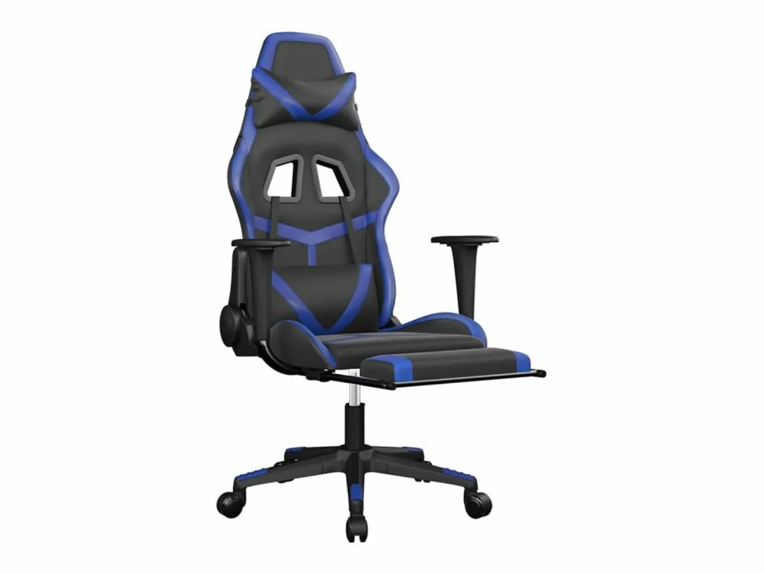 New Clicnbuy Silla gaming de masaje y reposapiés cuero sintético negro Azul