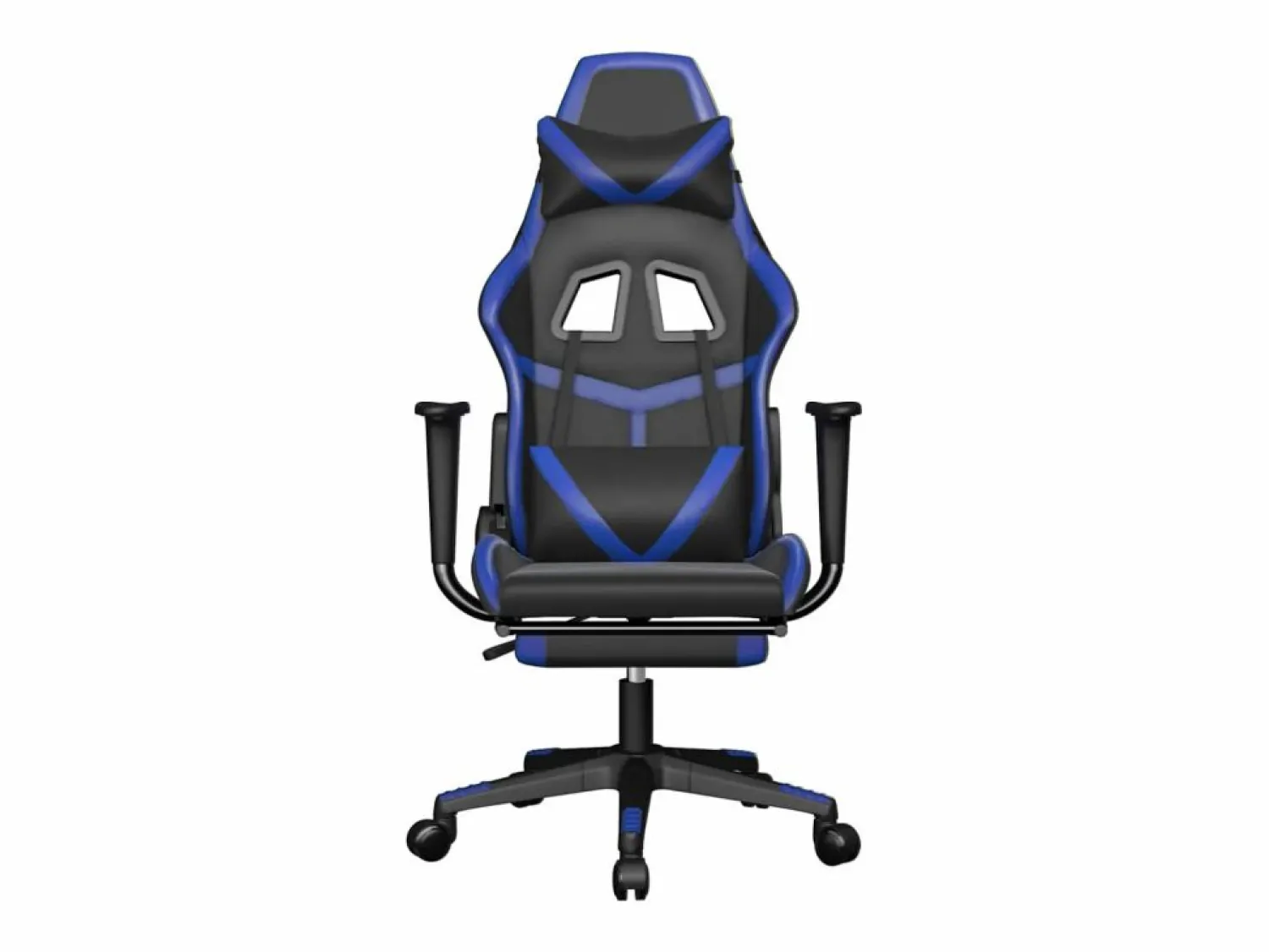 New Clicnbuy Silla gaming de masaje y reposapiés cuero sintético negro Azul