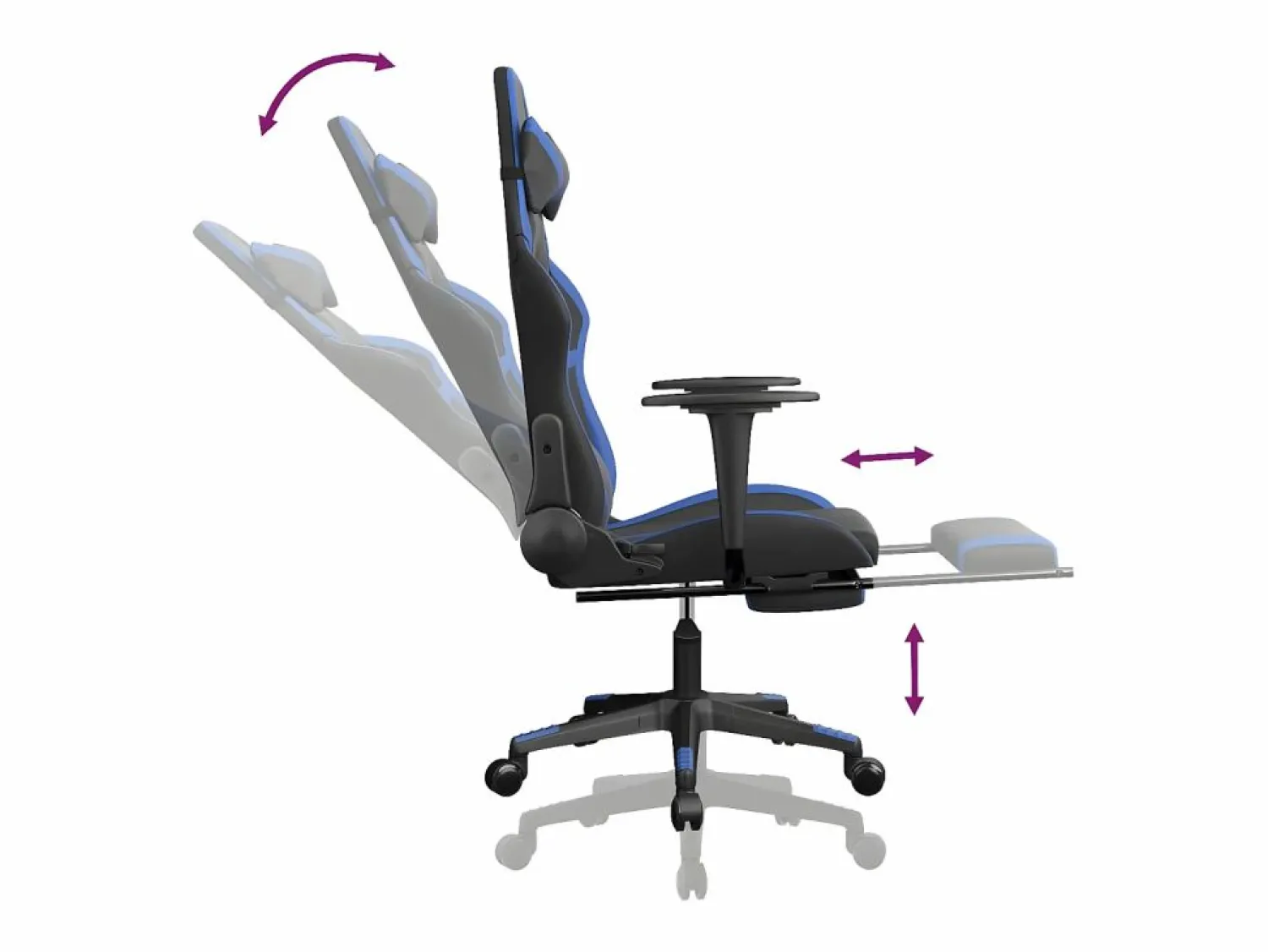 New Clicnbuy Silla gaming de masaje y reposapiés cuero sintético negro Azul