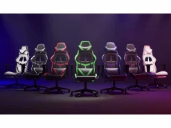 vidaxl Silla gaming de masaje y reposapiés cuero sintético negro