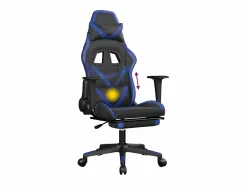 vidaxl Silla gaming de masaje y reposapiés cuero sintético negro