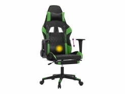 vidaxl Silla gaming de masaje y reposapiés cuero sintético negro Verde