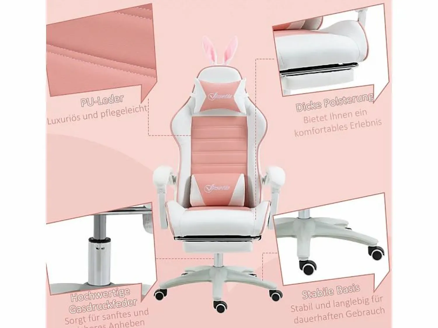 DripeX Silla Gaming ergonómica - con soporte lumbar y reposapiés - altura e inclinación ajustable - 65x63x136/142cm
