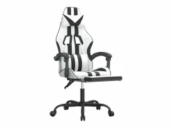 Hot Clicnbuy Silla gaming giratoria reposapiés cuero sintético blanco Negro