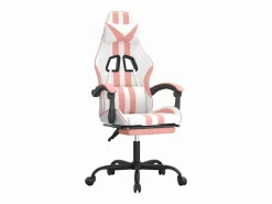 Clicnbuy Silla gaming giratoria y reposapiés cuero sintético blanco