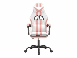 Clicnbuy Silla gaming giratoria y reposapiés cuero sintético blanco