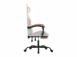 Clicnbuy Silla gaming giratoria y reposapiés cuero sintético blanco
