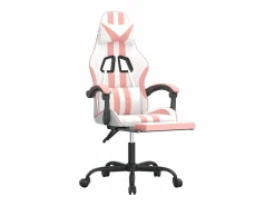 Clicnbuy Silla gaming giratoria y reposapiés cuero sintético blanco