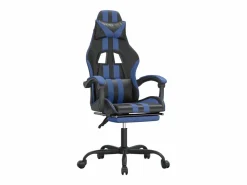 Clearance Clicnbuy Silla gaming giratoria y reposapiés cuero sintético negro Azul