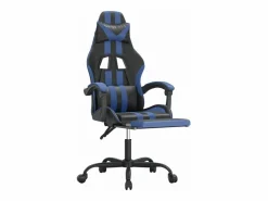 Clearance Clicnbuy Silla gaming giratoria y reposapiés cuero sintético negro Azul