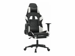 Silla gaming masaje y reposapiés cuero sintético negro Silla Gaming