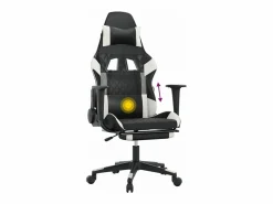 Silla gaming masaje y reposapiés cuero sintético negro Silla Gaming