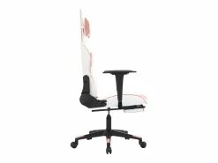 Clicnbuy Silla gaming masaje y reposapiés cuero sintético blanco y Rosa