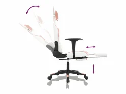 Clicnbuy Silla gaming masaje y reposapiés cuero sintético blanco y Rosa