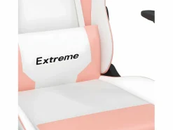 Clicnbuy Silla gaming masaje y reposapiés cuero sintético blanco y Rosa