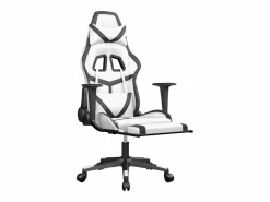 Clicnbuy Silla gaming masaje y reposapiés cuero sintético blanco