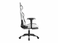 Clicnbuy Silla gaming masaje y reposapiés cuero sintético blanco